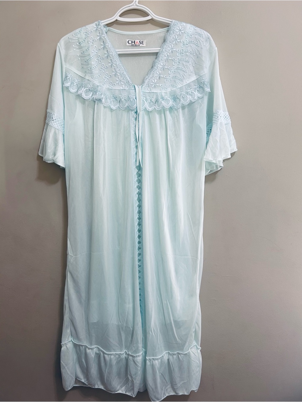 Chase Pale Blue Embroidered Lace-Trim Nightgown 100% cotton